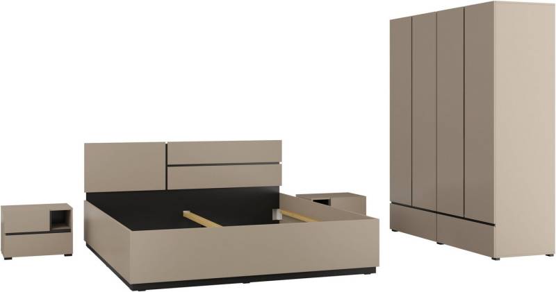 INOSIGN Schlafzimmer-Set Cross, moderne, grifflose Optik, FSC-zertifiziert, (4-tlg., Bett 180x200cm, 2 Nachtkommoden, Schrank 2-oder 4-türig), Komplettschlafzimmer-Set von INOSIGN