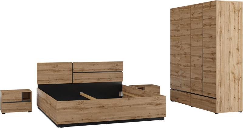 INOSIGN Schlafzimmer-Set Cross, moderne, grifflose Optik, FSC-zertifiziert, (4-tlg., Bett 180x200cm, 2 Nachtkommoden, Schrank 2-oder 4-türig), Komplettschlafzimmer-Set von INOSIGN