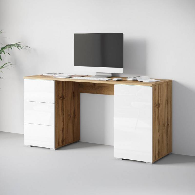 INOSIGN Schreibtisch Vera, Computertisch mit LED-Beleuchtung (1-St), Bürotisch mit LED, Push-to-Open, 3 Schubladen & Stauraum von INOSIGN