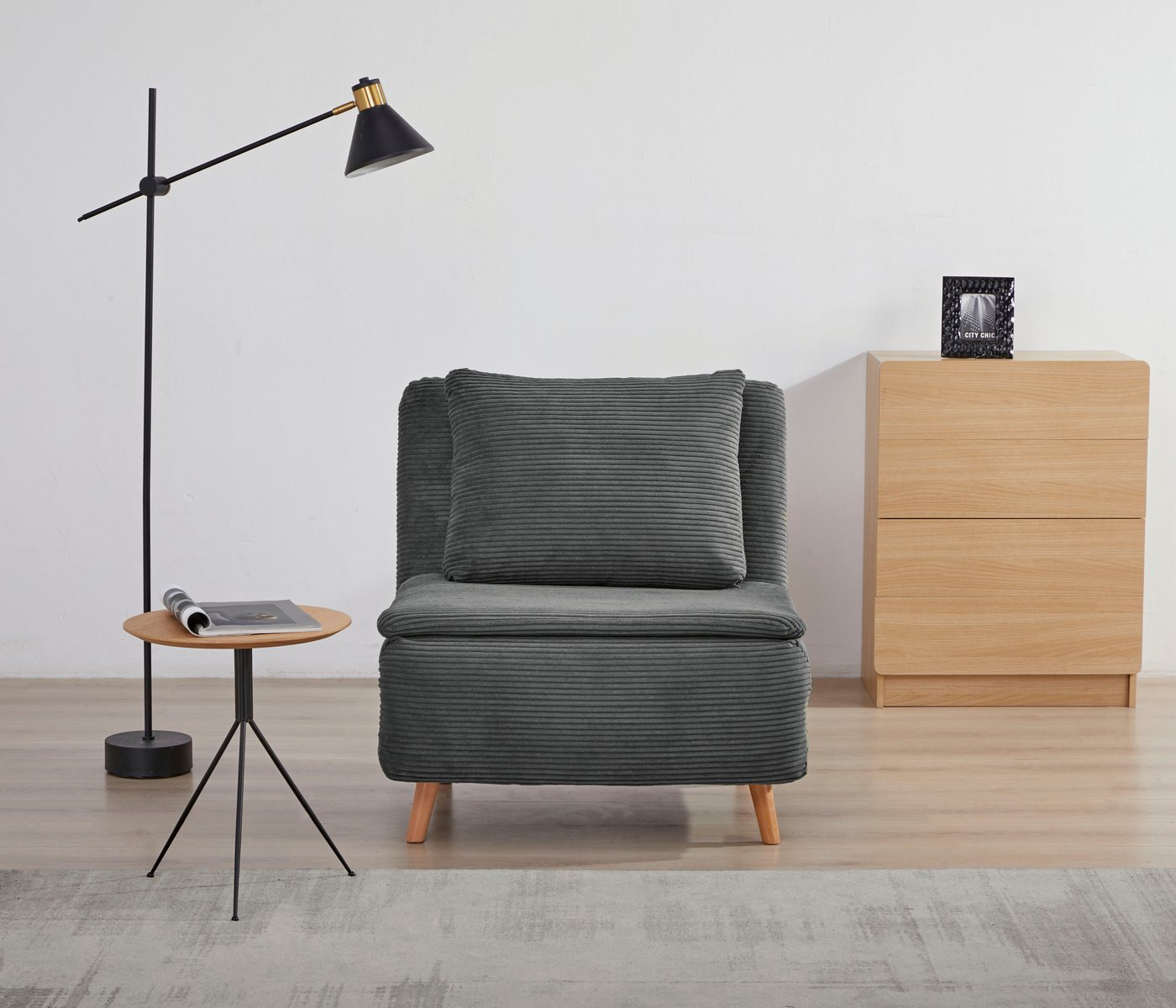 INOSIGN Sessel AINSLEY, wandelbar zum Gästebett, Schlafsofa, Webstoff u. Cord-Bezug von INOSIGN