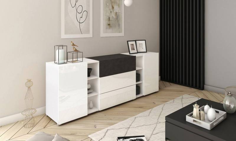 INOSIGN Sideboard BERLIN, Moderne grifflose Kommode Breite 190 cm, offene Fächern/ Schubladen von INOSIGN