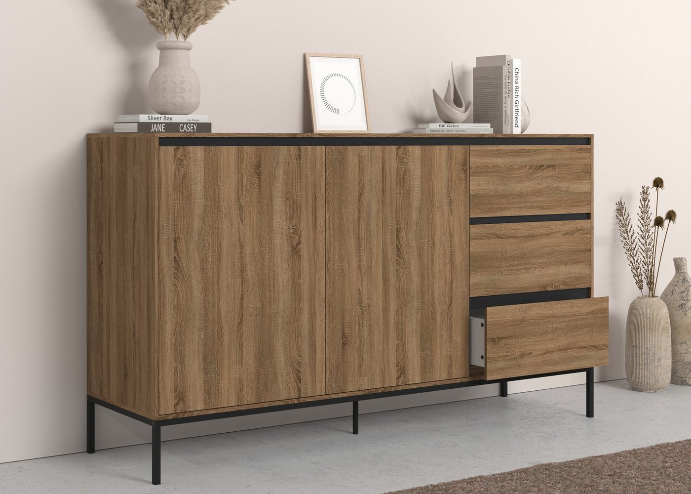 INOSIGN Sideboard Bari, Kommode mit 2 Türen und 3 Schubkästen, Breite 140 cm von INOSIGN