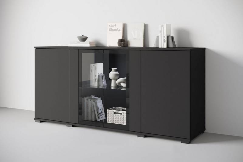 INOSIGN Sideboard Caro, modernes Design mit Glaseinsätzen, Breite 150 cm (1 St), Grifflose Fronten mit Push-to-Open, höhenverstellbare Einlegeböden von INOSIGN