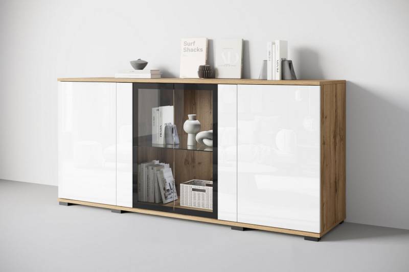 INOSIGN Sideboard Caro, modernes Design mit Glaseinsätzen, Breite 150 cm (1 St), Grifflose Fronten mit Push-to-Open, höhenverstellbare Einlegeböden von INOSIGN