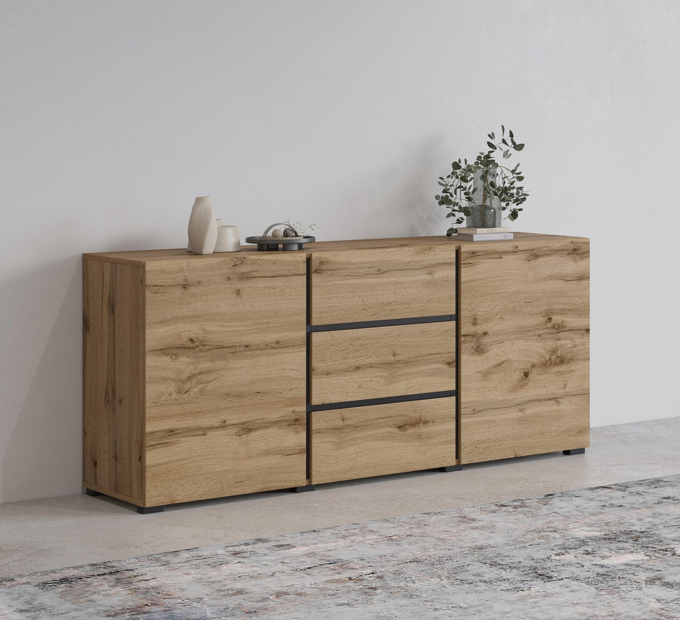 INOSIGN Sideboard Cross, Breite 150 cm, moderne grifflose Kommode, 2Türen/3 Schubkästen, Schubladenkommode mit viel Stauraum, Einlegeböden verstellbar von INOSIGN