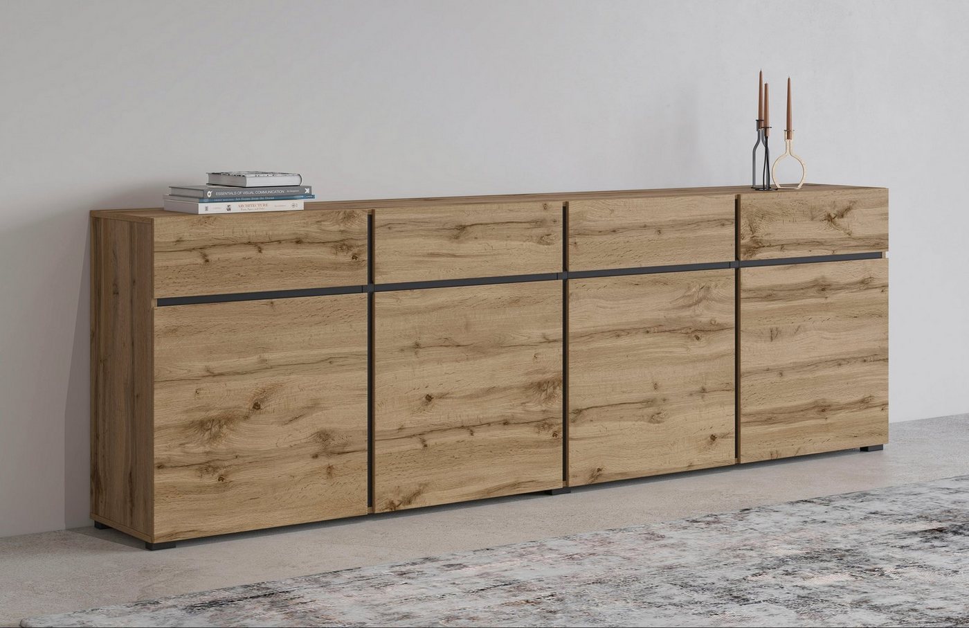 INOSIGN Sideboard Cross,Breite 225 cm, moderne grifflose Kommode,4 Türen/4 Schubkästen, Schubladenschrank mit viel Stauraum, Einlegeböden verstellbar von INOSIGN