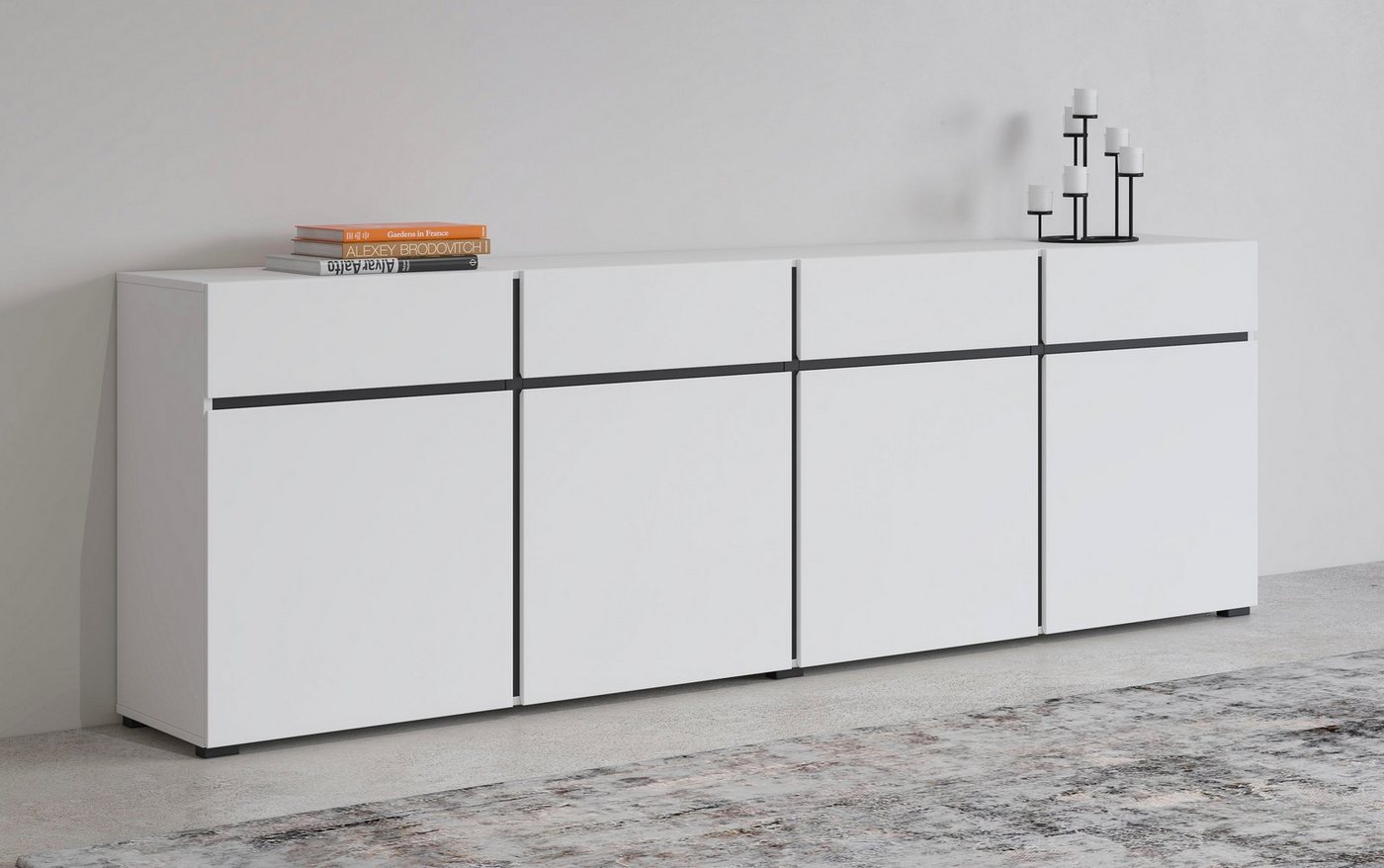 INOSIGN Sideboard Cross,Breite 225 cm, moderne grifflose Kommode,4 Türen/4 Schubkästen, Schubladenschrank mit viel Stauraum, Einlegeböden verstellbar von INOSIGN