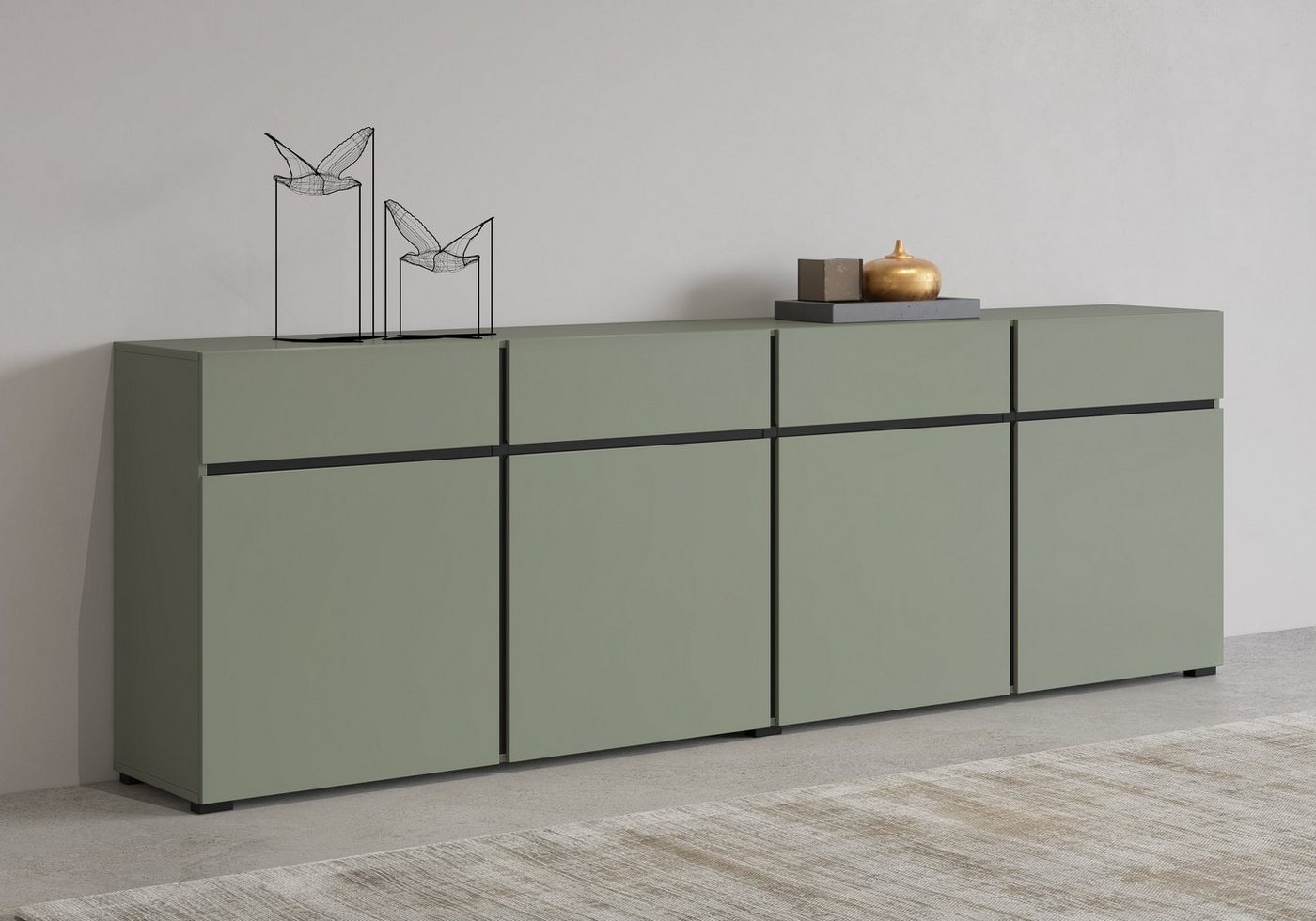 INOSIGN Sideboard Cross,Breite 225 cm, moderne grifflose Kommode,4 Türen/4 Schubkästen, Schubladenschrank mit viel Stauraum, Einlegeböden verstellbar von INOSIGN