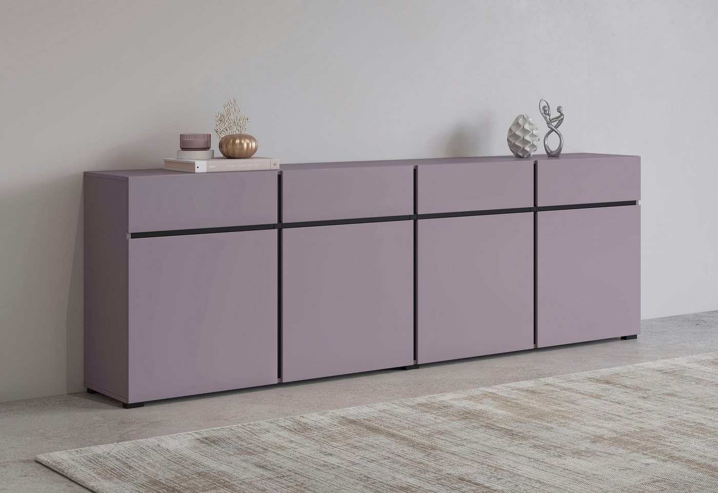 INOSIGN Sideboard Cross,Breite 225 cm, moderne grifflose Kommode,4 Türen/4 Schubkästen, Schubladenschrank mit viel Stauraum, Einlegeböden verstellbar von INOSIGN