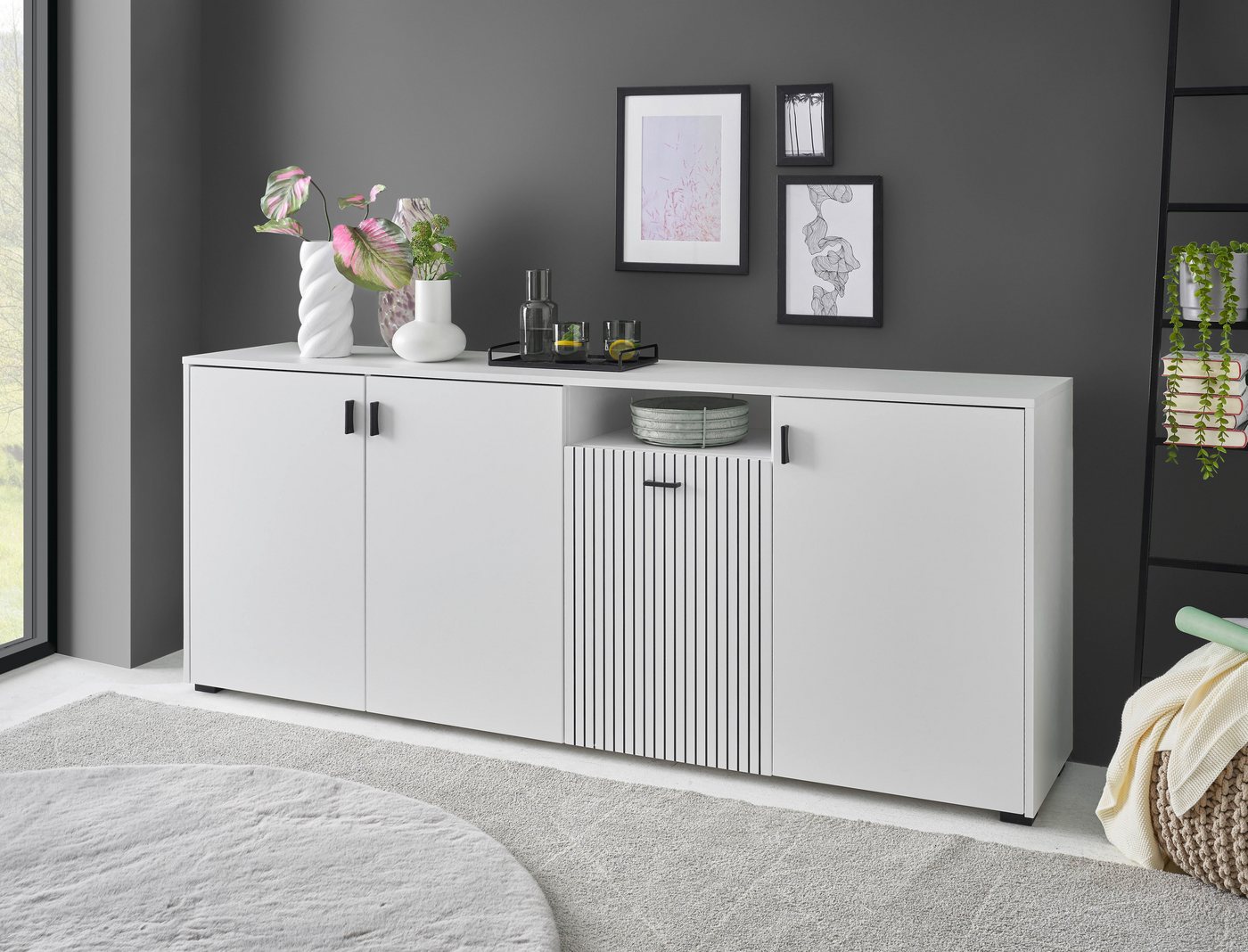 INOSIGN Sideboard Hudson, in moderner Trendfarbe, Griffe aus Metall (Schwarz), Breite 200 cm von INOSIGN