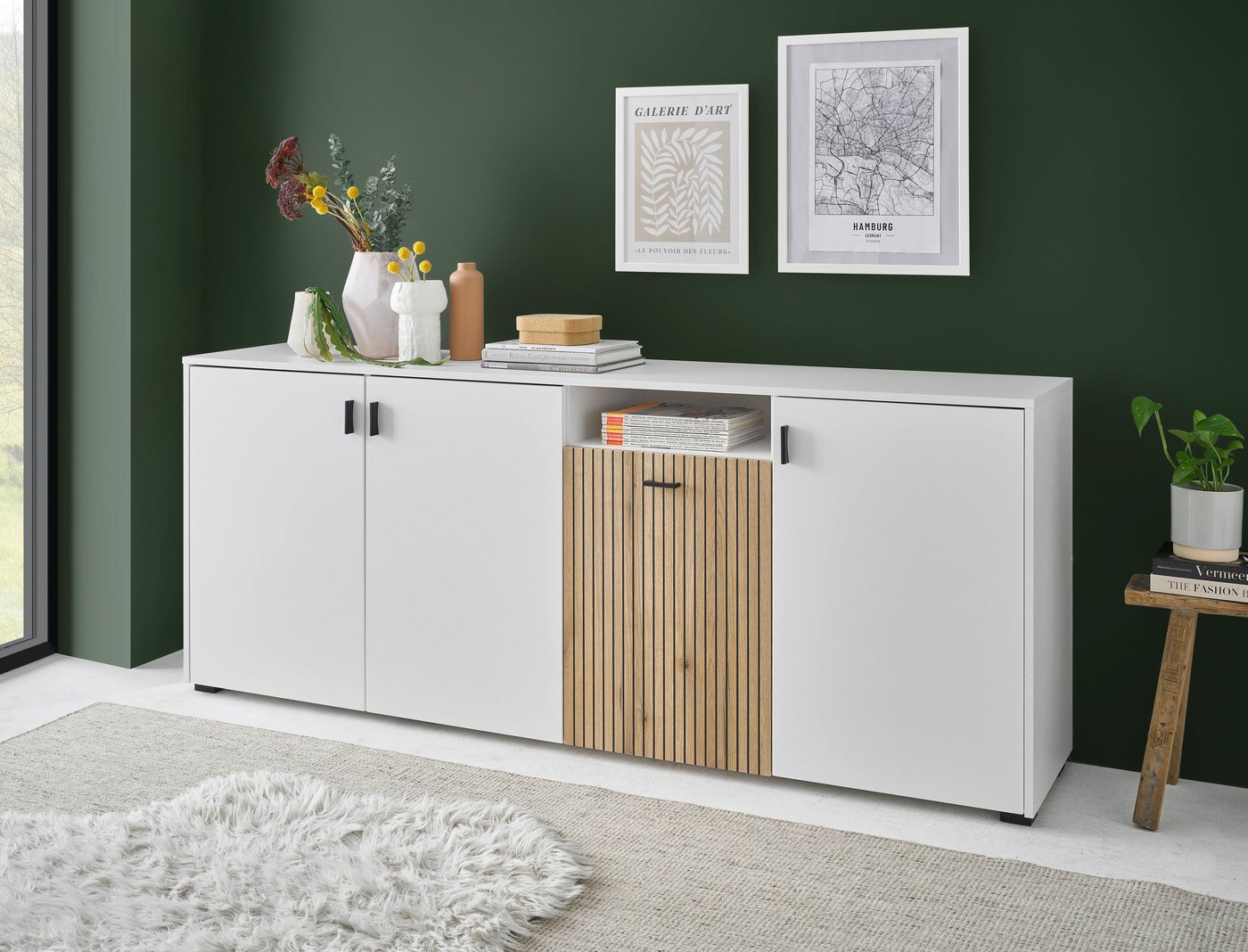 INOSIGN Sideboard Hudson, in moderner Trendfarbe, Griffe aus Metall (Schwarz), Breite 200 cm von INOSIGN