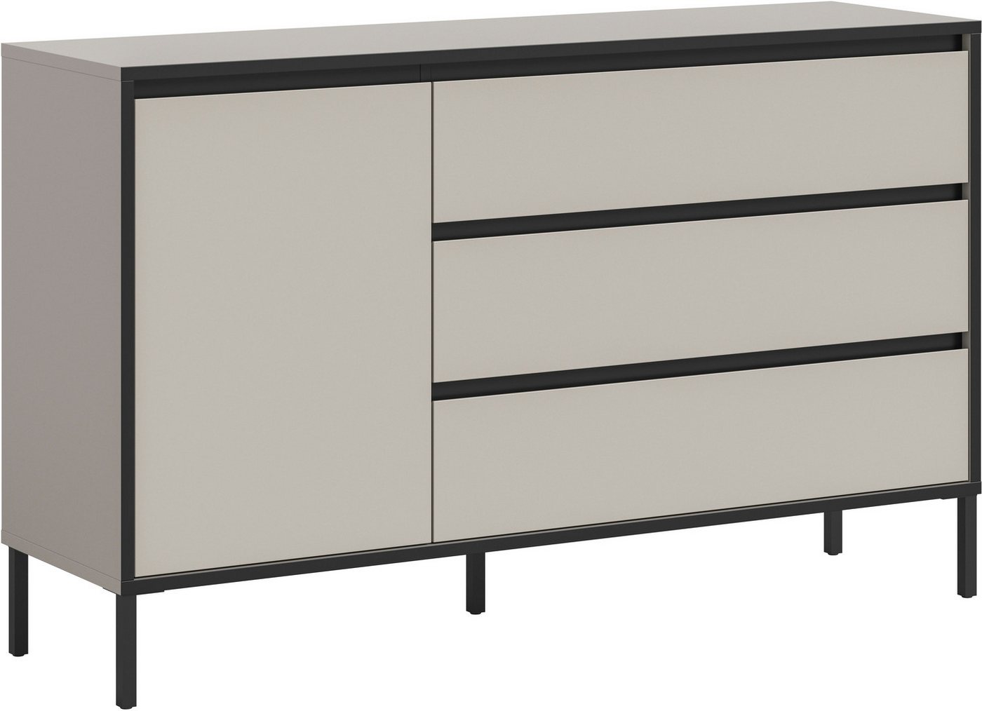 INOSIGN Sideboard NORT, Breite: 136cm, mit Metall Stabfuß, 1 Tür, 3 Schubkästen, Anrichte, Kommode, Schrank, Board, Higboard von INOSIGN