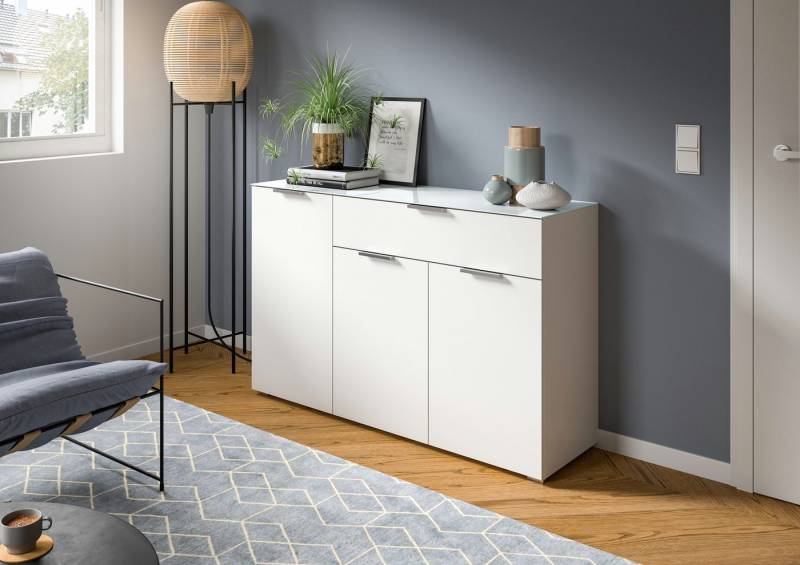 INOSIGN Sideboard Raio, Breite 135 cm, 3 Türen, 1 Schubkasten, Oberboden mit Glasplatte, Anrichte, Kommode, Schrank von INOSIGN