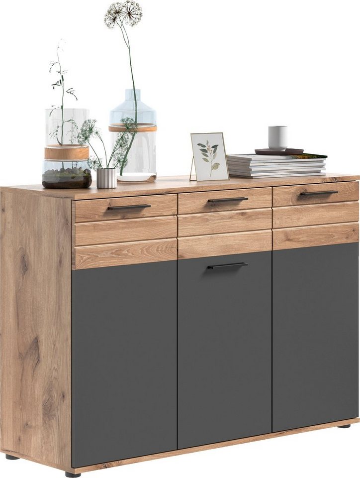 INOSIGN Sideboard Riga, Breite 120cm, 3 Türen, 1 Schubkasten, 5 Einlegeböden, 8 Fächer, hochwertige Rillenfräsung, mit Softclose, Kommode, Anrichte, Schrank von INOSIGN