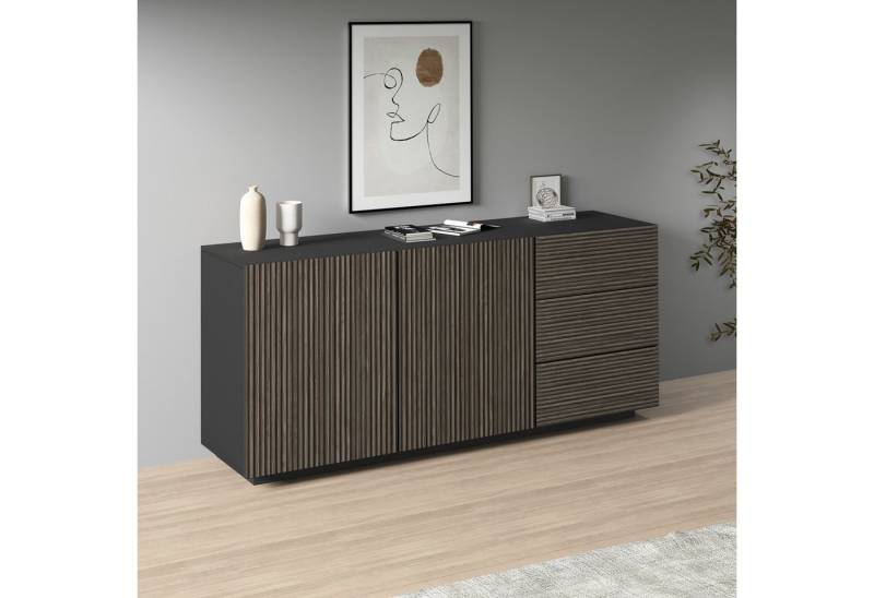 INOSIGN Sideboard Vega Sideboard,Kommode,180 cm, mit 2 Türen und 3 Schubladen,Fronten mit Rillen-Optik von INOSIGN