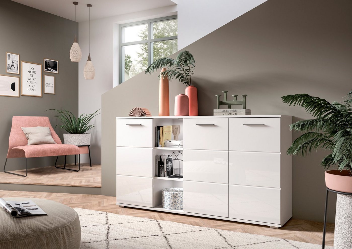 INOSIGN Sideboard Valge, Breite 150 cm, 3 Türen, 4 verstellbare Böden, 3 offene Fächer, Front-Rillenfräsung, Schuhkommode, Anrichte, Schrank, Kommode INOSIGN Sideboard Valge, Breite 150 cm, 3 Türen, 4 verstellbare Böden, 3 offene Fächer, Front-Rillenfräsung, Schuhkommode, Anrichte, Schrank, Kommode von INOSIGN