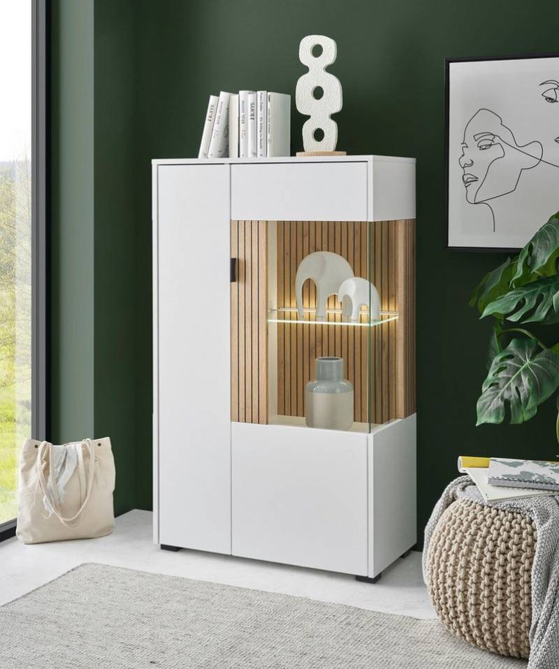 INOSIGN Vitrine Hudson, Stauraumvitrine, Standvitrine in moderner Trendfarbe, Griffe aus Metall (Schwarz), Höhe 125 cm von INOSIGN
