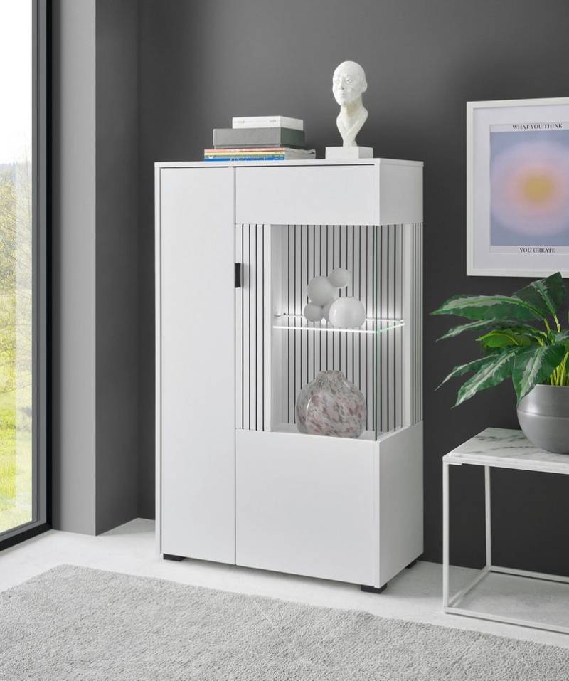 INOSIGN Vitrine Hudson, Stauraumvitrine, Standvitrine in moderner Trendfarbe, Griffe aus Metall (Schwarz), Höhe 125 cm von INOSIGN