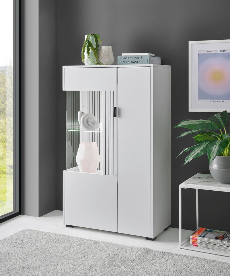 INOSIGN Vitrine Hudson, Stauraumvitrine in moderner Trendfarbe, Griffe aus Metall (Schwarz), Höhe 125 cm von INOSIGN