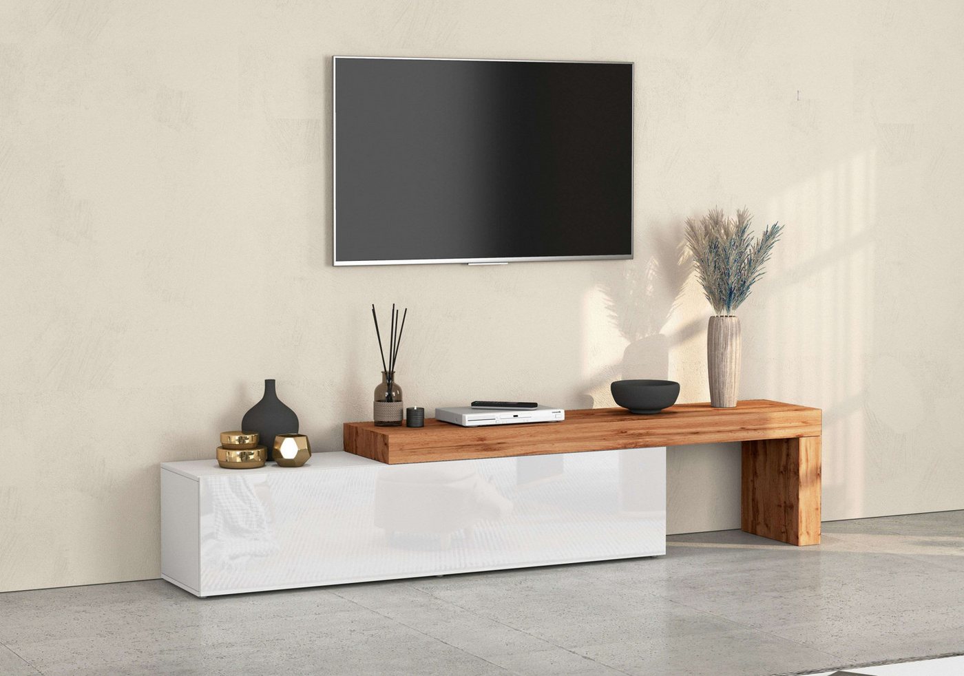 INOSIGN Lowboard Chronos TV-Board, TV-Schrank (1 St., Breite verstellbar von 190 bis 350 cm), Breite 270 cm TV-Board,Lowboard,1 Klappe und ein L-Förmiger Aufsatz von INOSIGN
