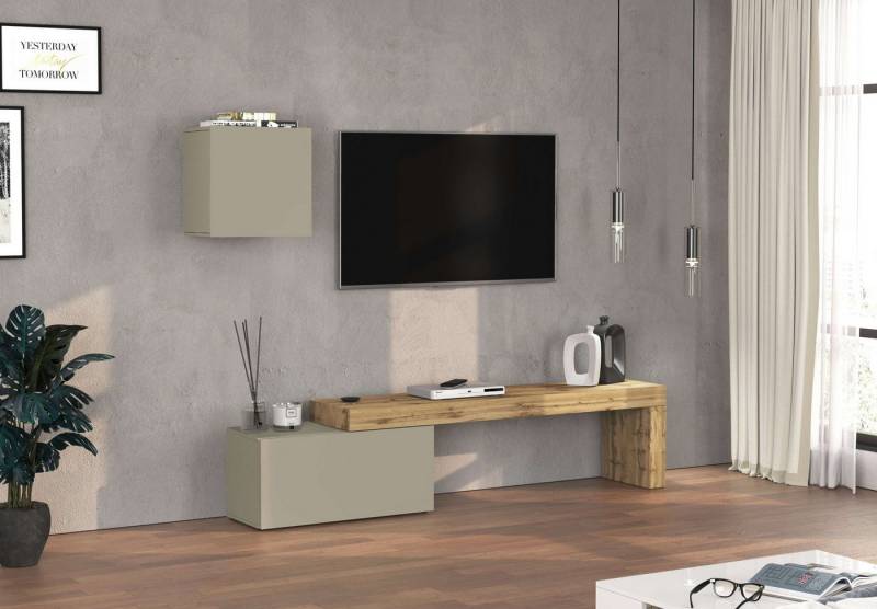 INOSIGN TV-Wand Chronos TV-Set, Wohnwand – Elemente frei platzierbar, Made in Italy, (Set, 2-St., 2-er set), Lowboard Breite 220 cm, Hängeschrank Breite 50 cm, Made in Italy von INOSIGN