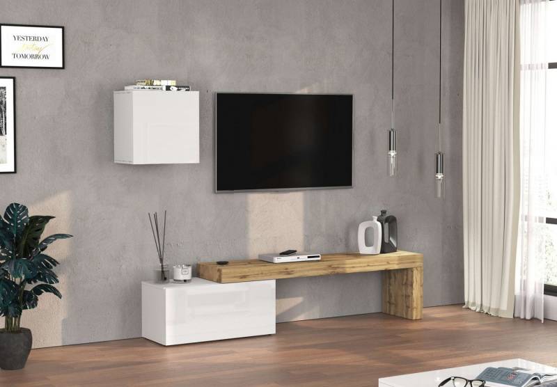 INOSIGN TV-Wand Chronos TV-Set, Wohnwand – Elemente frei platzierbar, Made in Italy, (Set, 2-St., 2-er set), Lowboard Breite 220 cm, Hängeschrank Breite 50 cm, Made in Italy von INOSIGN