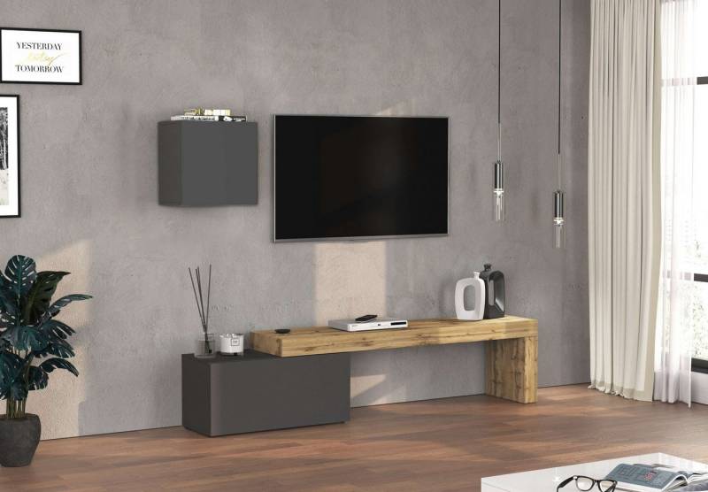 INOSIGN TV-Wand Chronos TV-Set, Wohnwand – Elemente frei platzierbar, Made in Italy, (Set, 2-St., 2-er set), Lowboard Breite 220 cm, Hängeschrank Breite 50 cm, Made in Italy von INOSIGN