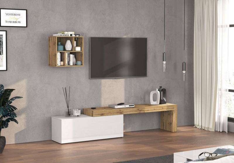 INOSIGN TV-Wand Chronos TV-Set, Wohnwand – Elemente frei platzierbar, Made in Italy, (Set, 2-St., 2-er set), Lowboard Breite 240 cm, Hängeregal Breite 50 cm, Made in Italy von INOSIGN