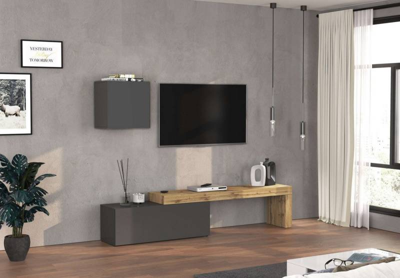 INOSIGN TV-Wand Chronos TV-Set, Wohnwand – Elemente frei platzierbar, Made in Italy, (Set, 2-St., 2-er set), Lowboard Breite 240 cm, Hängeschrank Breite 50 cm, Made in Italy von INOSIGN