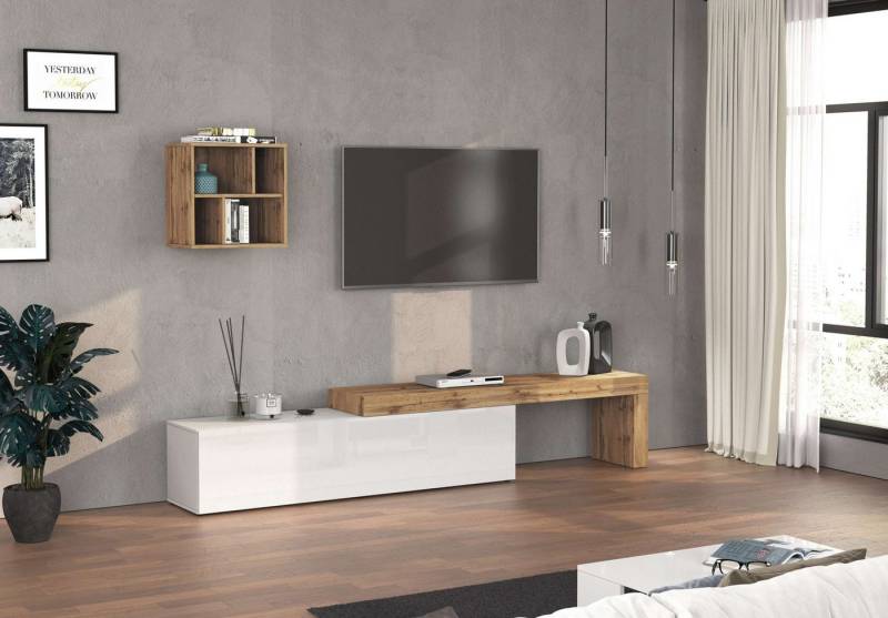 INOSIGN TV-Wand Chronos TV-Set, Wohnwand – Elemente frei platzierbar, Made in Italy, (Set, 2-St., 2-er set), Lowboard Breite 270 cm, Hängeregal Breite 50 cm, Made in Italy von INOSIGN