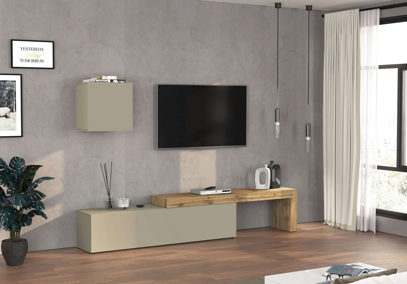 INOSIGN TV-Wand Chronos TV-Set, Wohnwand – Elemente frei platzierbar, Made in Italy, (Set, 2-St., 2-er set), Lowboard Breite 270 cm, Hängeschrank Breite 50 cm, Made in Italy von INOSIGN