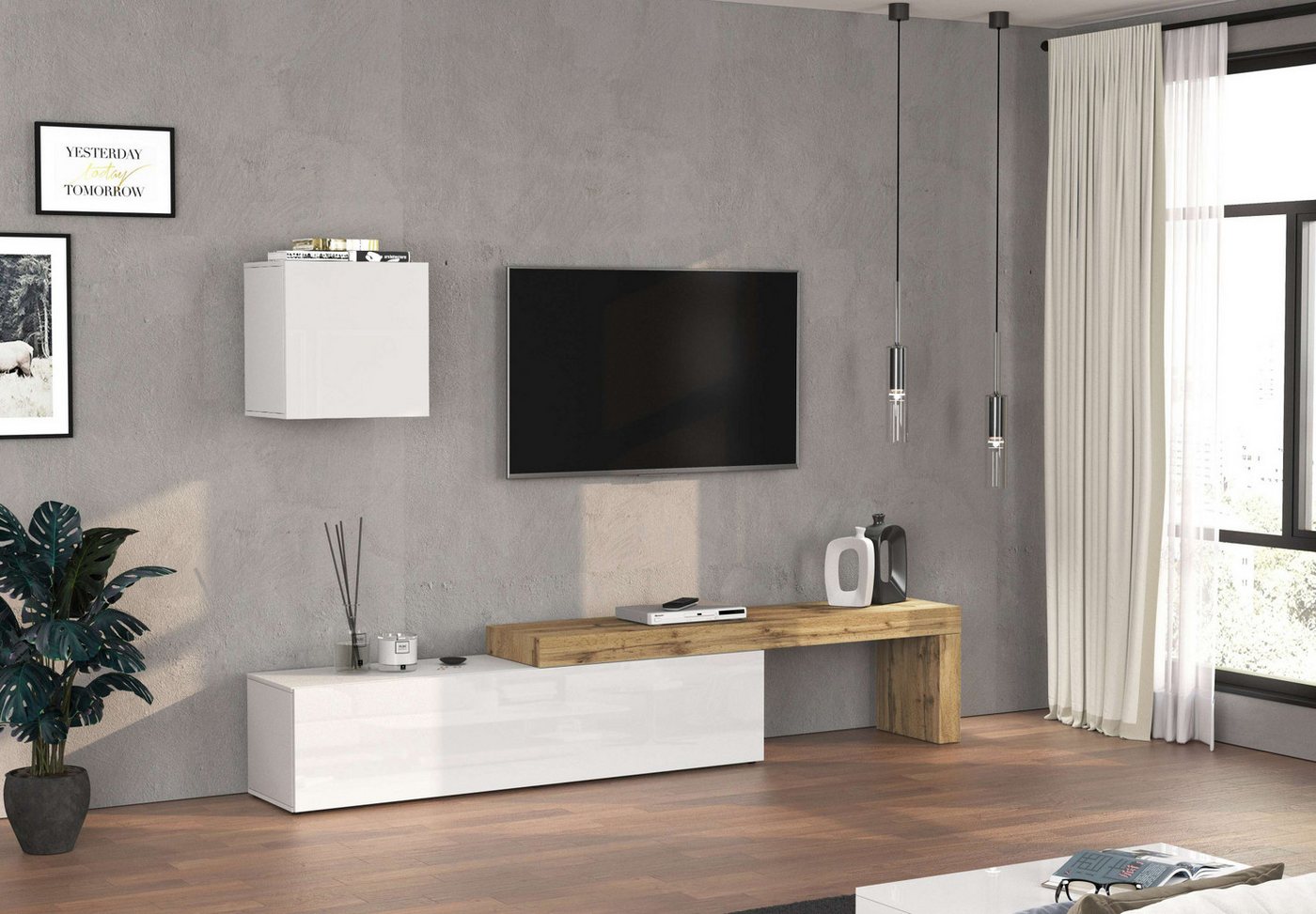 INOSIGN TV-Wand Chronos TV-Set, Wohnwand – Elemente frei platzierbar, Made in Italy, (Set, 2-St., 2-er set), Lowboard Breite 270 cm, Hängeschrank Breite 50 cm, Made in Italy von INOSIGN