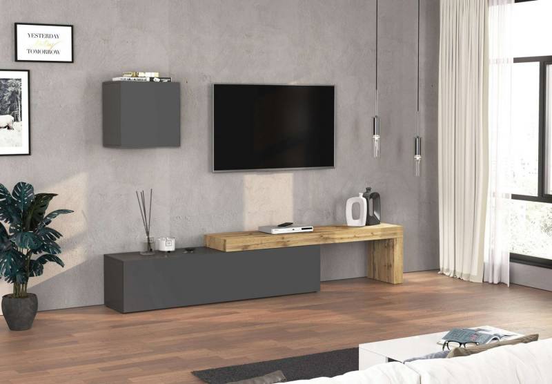 INOSIGN TV-Wand Chronos TV-Set, Wohnwand – Elemente frei platzierbar, Made in Italy, (Set, 2-St., 2-er set), Lowboard Breite 270 cm, Hängeschrank Breite 50 cm, Made in Italy von INOSIGN