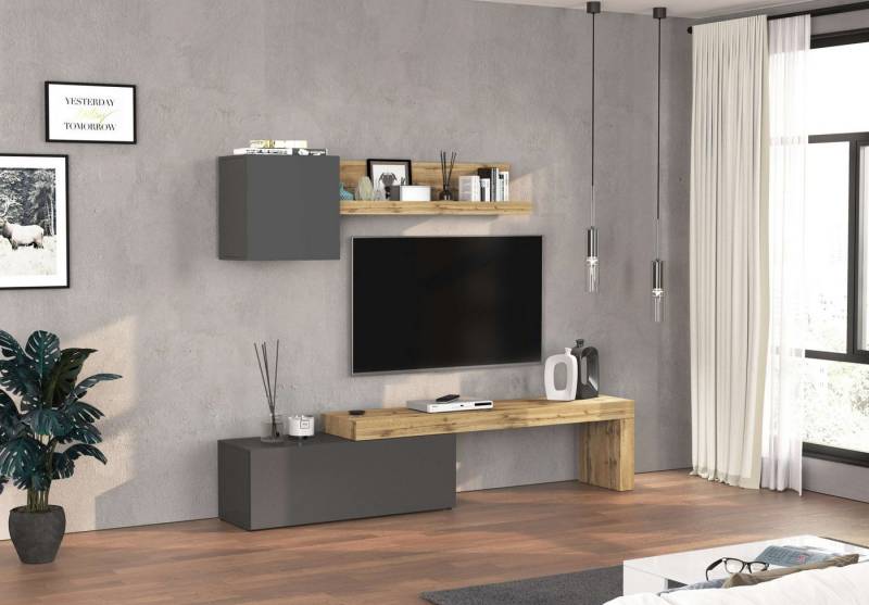 INOSIGN TV-Wand Chronos TV-Set, Wohnwand – Elemente frei platzierbar, Made in Italy, (Set, 3-St., 3-er set), Lowboard B 240 cm, Hängeschrank B 50 cm, Wandregal B 120 cm von INOSIGN