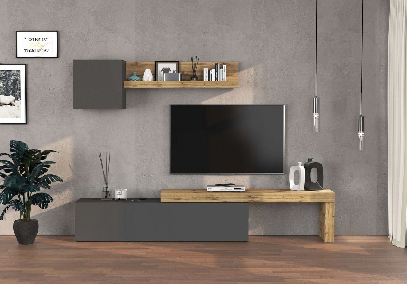 INOSIGN TV-Wand Chronos TV-Set, Wohnwand – Elemente frei platzierbar, Made in Italy, (Set, 3-St., 3-er set), Lowboard B 270 cm, Hängeschrank B 50 cm, Wandregal B 120 cm von INOSIGN