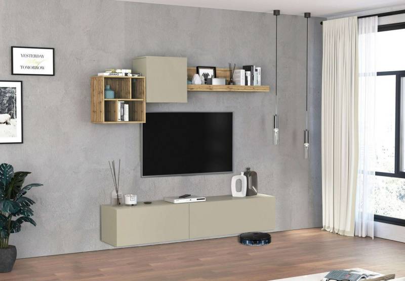 INOSIGN TV-Wand Chronos TV-Set, Wohnwand – Elemente frei platzierbar, Made in Italy, (Set, 5-St., 4-er set), Lowboard B 210 cm,Hängeschrank,Hängeregal B 50 cm,Wandregal B 120 cm von INOSIGN