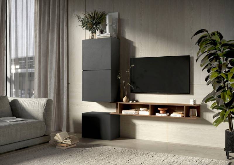 INOSIGN Wohnwand INFINITY, 4tlg. Breite 180 cm, Höhe variabel, Wohnwand, (Spar-Set, 4-St), (TV-Wandregal, 2x Hängewürfel, Würfel-Element bodenstehend) von INOSIGN