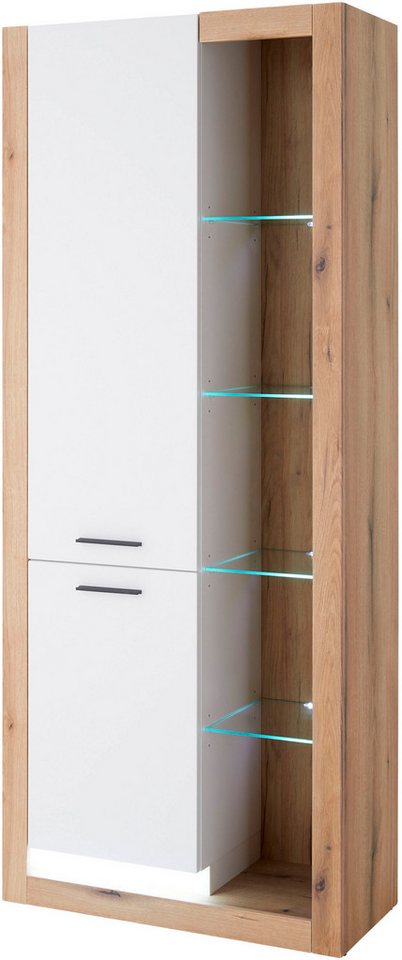 INOSIGN Vitrine Brixen, Vitrinenschrank in Eiche Dekor, moderne Standvitrine Metallgriffe, ausreichend Stauraum, vielseitig einsetzbar, 80 cm breit von INOSIGN