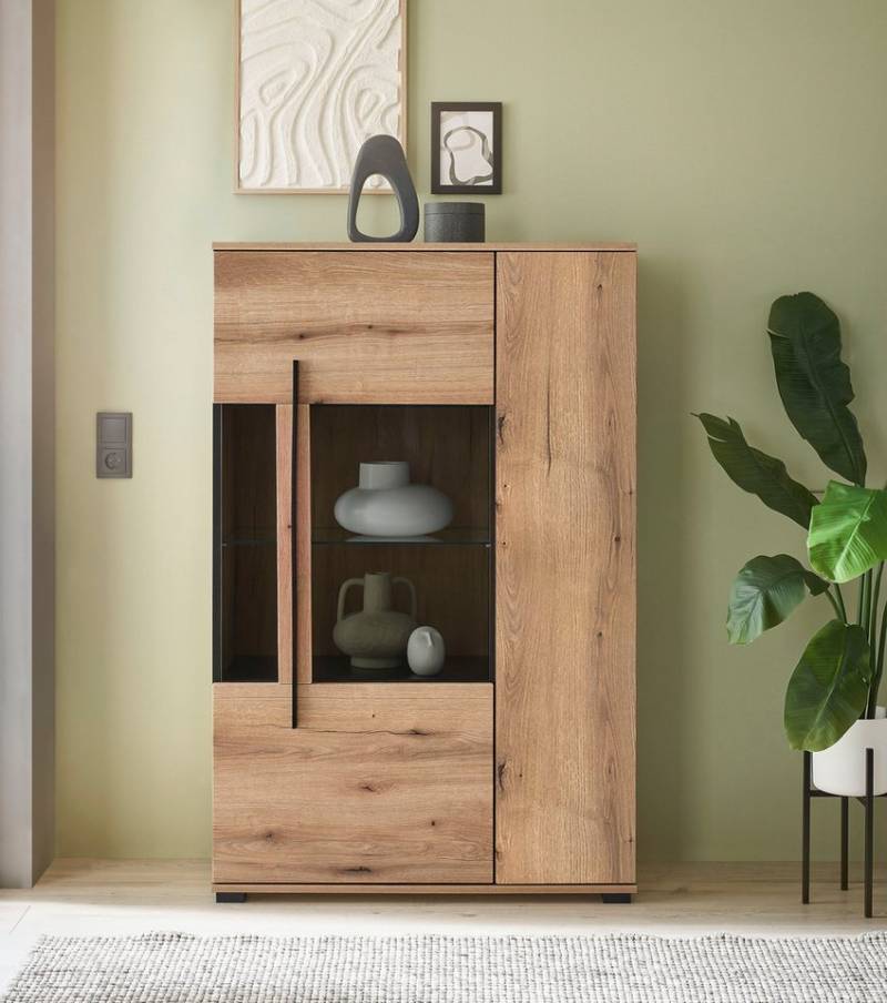 INOSIGN Vitrine Cantara, Vitrinenschrank in Eiche Evoke oder weiß, Standvitrine schwarzer Stangengriff, ausreichend Stauraum, vielseitig einsetzbar von INOSIGN