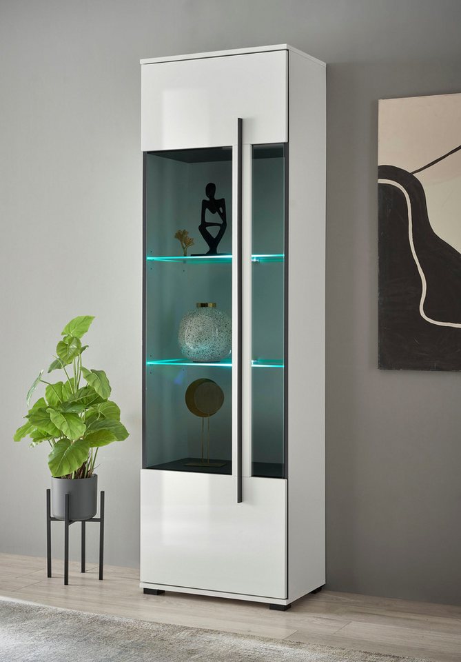 INOSIGN Vitrine Cantara, Vitrinenschrank in Eiche Evoke oder weiß, Standvitrine schwarzer Stangengriff, ausreichend Stauraum, vielseitig einsetzbar von INOSIGN