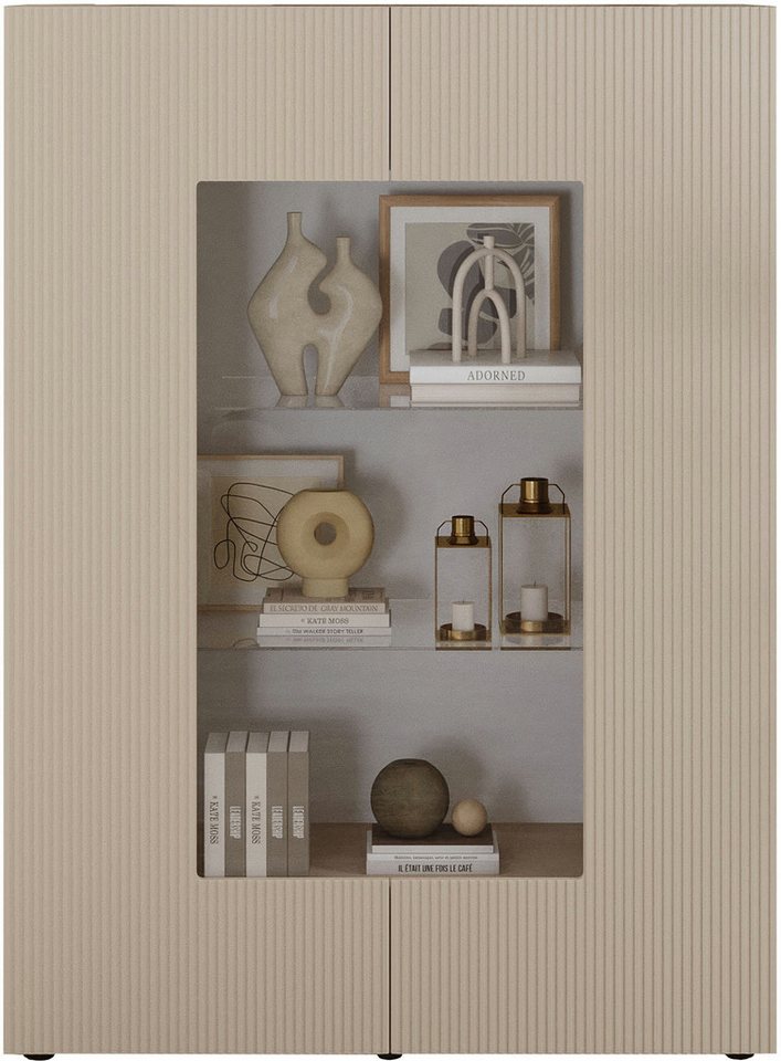 INOSIGN Vitrine RIO, Höhe 166 cm, Hochschrank mit 2 Türen, Anrichte, Standvitrine geriffelte Front, modern u. elegant, viel Stauraum von INOSIGN