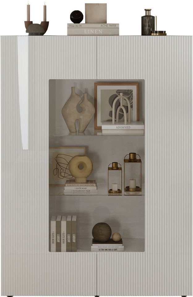 INOSIGN Vitrine RIO, Höhe 166 cm, Hochschrank mit 2 Türen, Anrichte, Standvitrine geriffelte Front, modern u. elegant, viel Stauraum von INOSIGN
