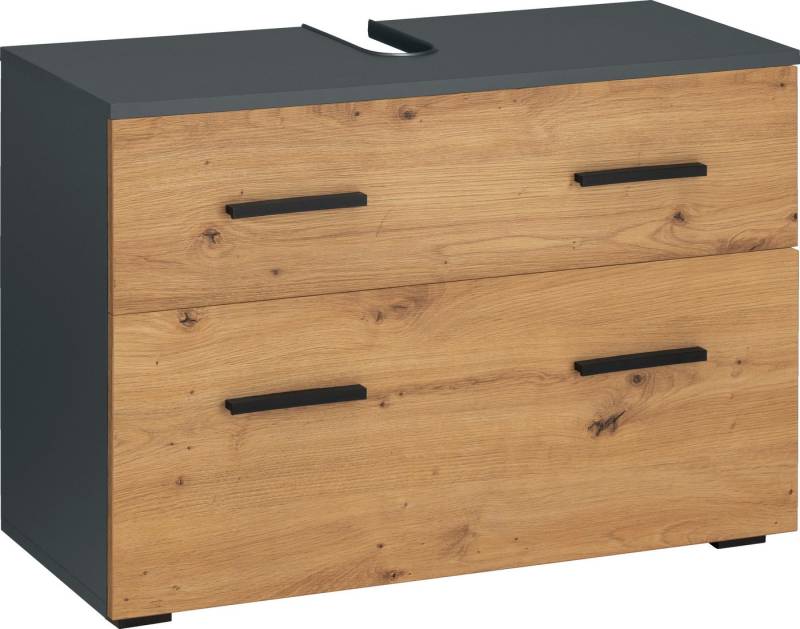 INOSIGN Waschbeckenunterschrank Skara mit Klappe und Schubkasten, schwarze Griffe, Breite 80 cm, Höhe 55 cm von INOSIGN