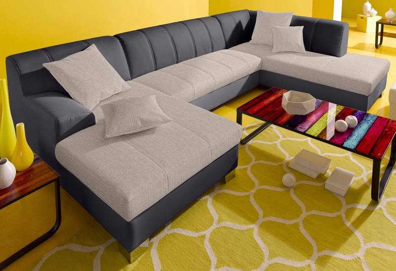 INOSIGN Wohnlandschaft Turah moderne Steppung, incl. Zierkissen, auch in Leder, wahlweise mit Bettfunktion, B/T/H: 297/82/75 cm, U-Form von INOSIGN
