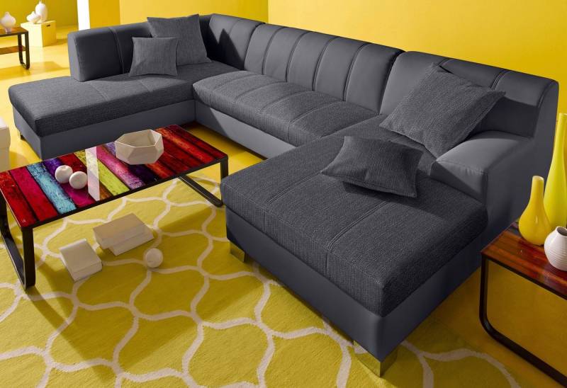 INOSIGN Wohnlandschaft Turah moderne Steppung, incl. Zierkissen, auch in Leder, wahlweise mit Bettfunktion, B/T/H: 297/82/75 cm, U-Form von INOSIGN