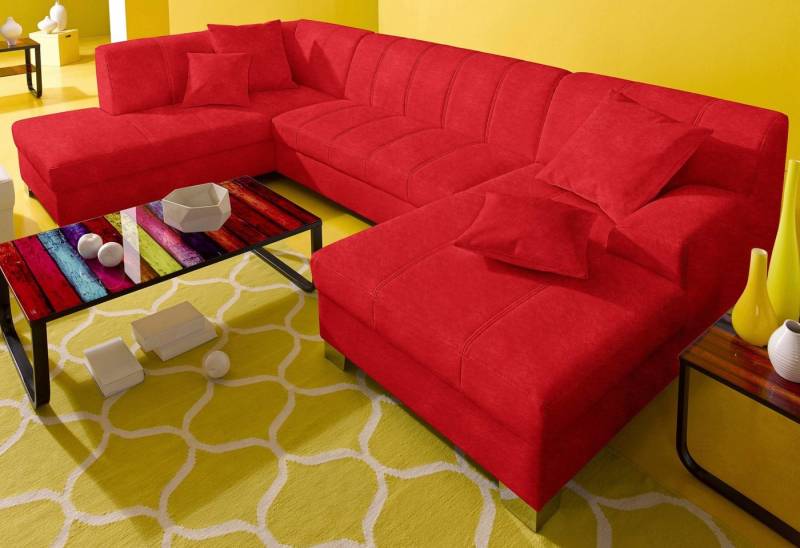 INOSIGN Wohnlandschaft Turah moderne Steppung, incl. Zierkissen, auch in Leder, wahlweise mit Bettfunktion, B/T/H: 297/82/75 cm, U-Form von INOSIGN