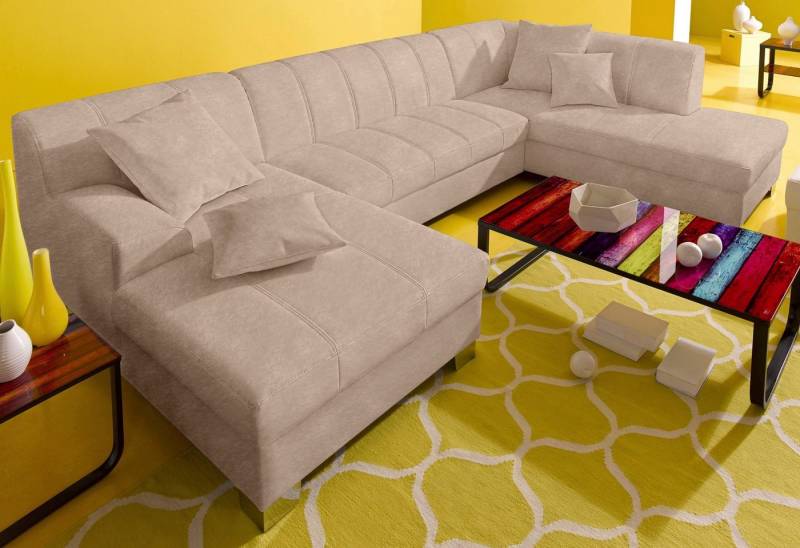 INOSIGN Wohnlandschaft Turah moderne Steppung, incl. Zierkissen, auch in Leder, wahlweise mit Bettfunktion, B/T/H: 297/82/75 cm, U-Form von INOSIGN
