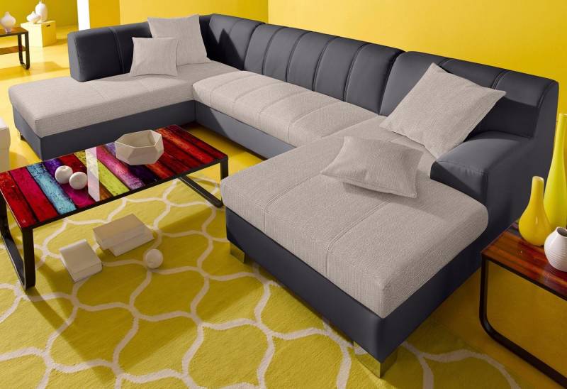 INOSIGN Wohnlandschaft Turah moderne Steppung, incl. Zierkissen, auch in Leder, wahlweise mit Bettfunktion, B/T/H: 297/82/75 cm, U-Form von INOSIGN
