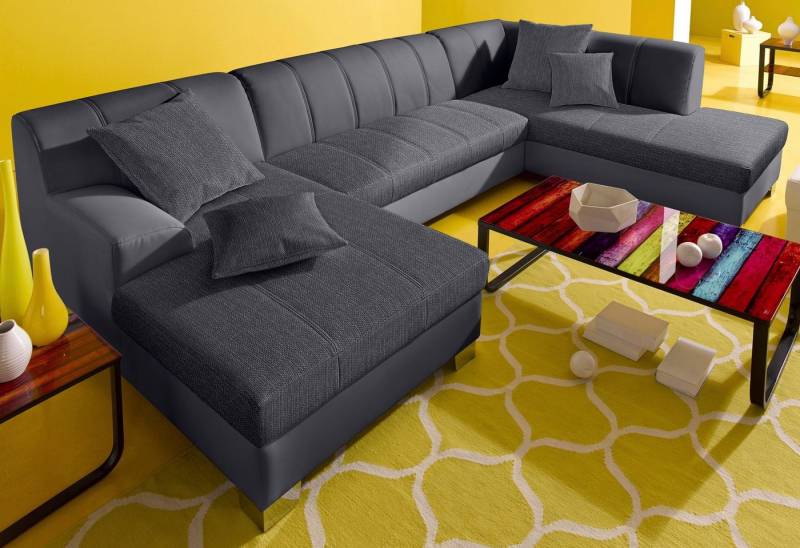 INOSIGN Wohnlandschaft Turah moderne Steppung, incl. Zierkissen, auch in Leder, wahlweise mit Bettfunktion, B/T/H: 297/82/75 cm, U-Form von INOSIGN
