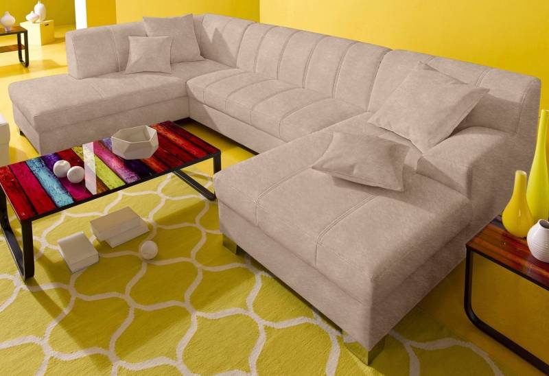 INOSIGN Wohnlandschaft Turah moderne Steppung, incl. Zierkissen, auch in Leder, wahlweise mit Bettfunktion, B/T/H: 297/82/75 cm, U-Form von INOSIGN